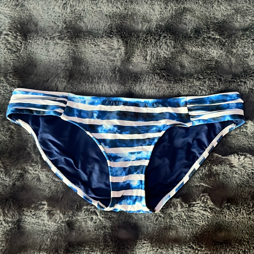 Seafolly Australia Side Ruched Hipster Bikini Bottom Blue and White US size 10